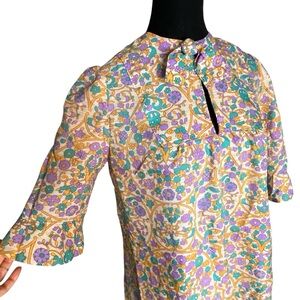 VINTAGE Floral Tent Dress Bow Flounce Sleeve Knee Length Mod 60’s Size Small